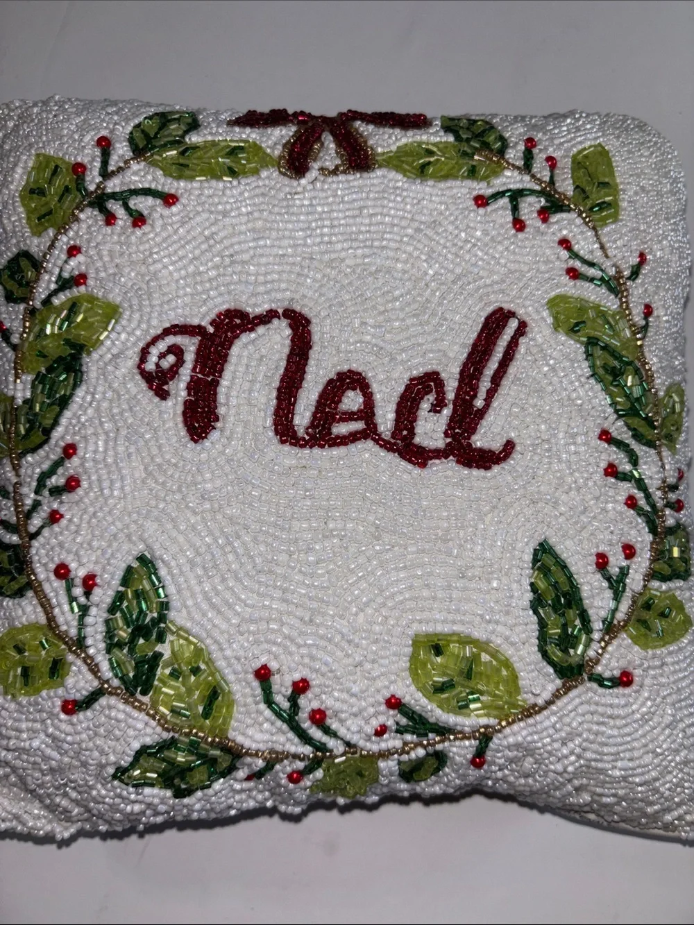 Beaded 'Noel' Holiday Decorative Pillow - Ned Pillow Beaded Christmas Pillow New